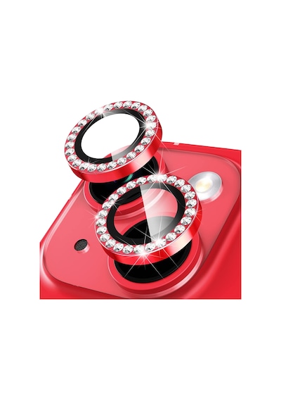 Buff Apple Uyumlu iPhone 14 / 14 Plus Diamond Kamera Lens Koruyucu Kırmızı