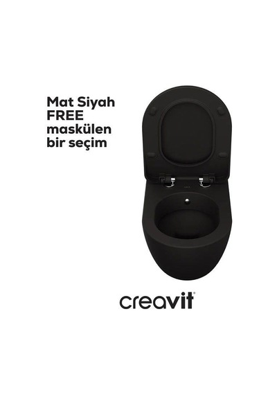 Creavit Free Asma Klozet Fe320.sm Mat Siyah + Duck Yavaş Kapanan Kapak Mat Siyah 2'li Set Siyah