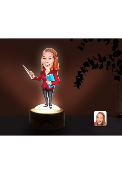 Kişiye Özel Kadın Öğretmen Karikatürlü Dekoratif 3D Biblo Led Işı (481501338)
