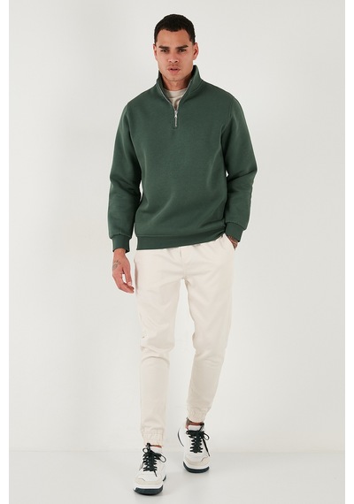Buratti Pamuklu Regular Fit Yarım Fermuarlı Dik Yaka Erkek Sweat 59052592 Nefti