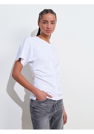 Dilvin 31585 Drape Detaylı T-shirt-beyaz Beyaz