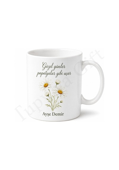 Papatya Desenli Kişiye Özel Baskılı Kupa Bardak Hediye Beyaz / Çok Renkli