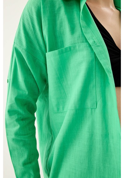 Vitrin Basic Oversize Önden Cepli Gömlek Yeşil