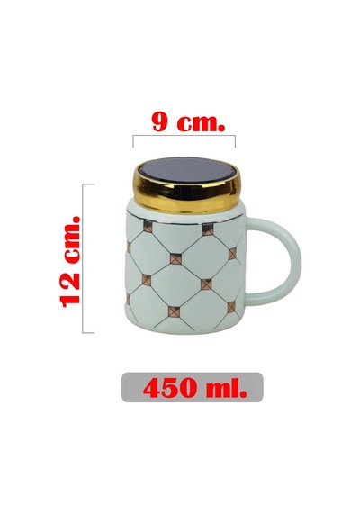 Ekose Tasarımlı Aynalı Kapaklı Sıcak Tutan Kupa Bardak Fincan Mug Mini Motivasyon Termos 450 Ml. 001
