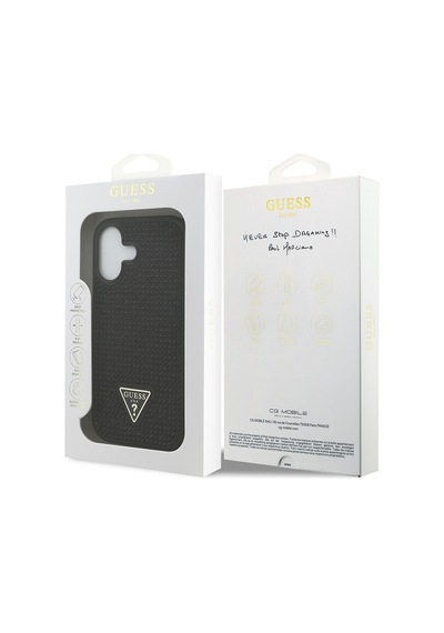 Apple Uyumlu iPhone 17 Kılıf Guess Lisanslı Taşlı Arka Yüzey Üçgen Logolu Kapak Siyah