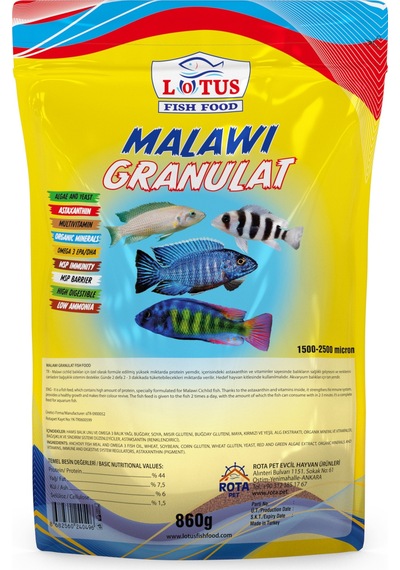 Malawi Granulat Ciklet Protein 860 g Balık Yemi + 30 Gr + 30 Gr