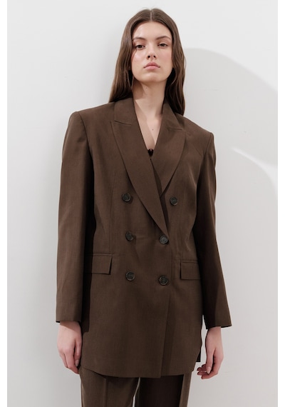 Manuka Tencel Kemerli Kruvaze Blazer Ceket Acı Kahve Acı Kahve