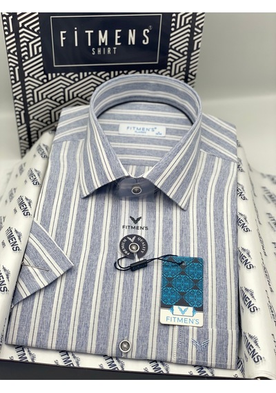 Klasik Kısa Kol Keten Cotton Nefes Alan Kumaş Hediye Kutulu Erkek Gömlek Fs-004574 - Lacivert-3309