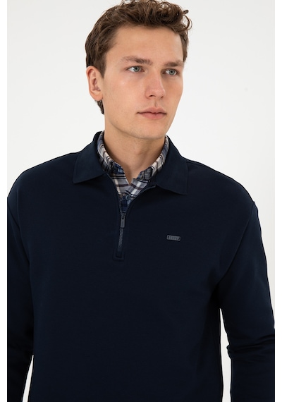 U.S. Polo Assn. Erkek Comfort Fit Yarım Fermuarlı Lacivert Sweatshirt 50316484-VR033