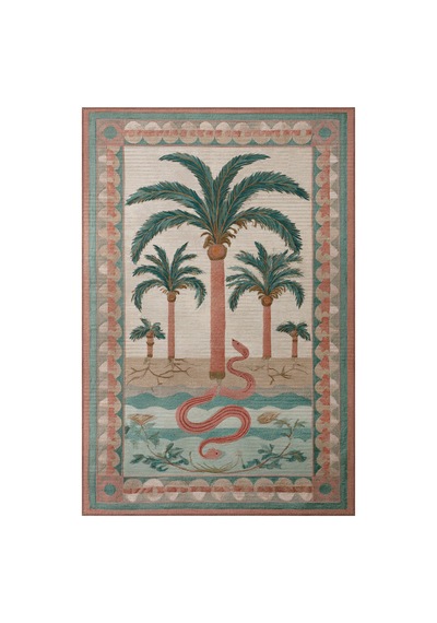 Palm 303 Yeşil Pembe Çok Renkli Halı Palmiyeli Makinada Yıkanabilir Modern Salon Oturma Odası Halısı Pembe Yeşil 3