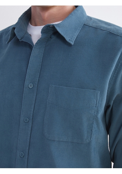 Lcwaıkıkı Classic Mavi Regular Fit Uzun Kollu Kadife Erkek Gömlek