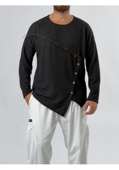 Cocopelli Düğmeli Asimetrik Siyah Erkek Sweatshirt Coc3524