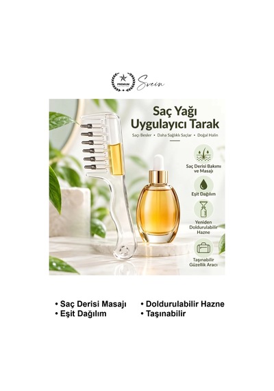 Saç Bakım Yağı Uygulama Tarağı Serum Aplikatörü Yeniden Doldurulabilir Hazneli Sızdırmaz Contalı Kaf Diğer
