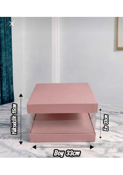 Asetat Gelin Damat Çeyiz Bohça Kutusu Toz Pembe Şeffaf Katlanabilir Demonte Küçük Boy 33 33 15cm 1adet