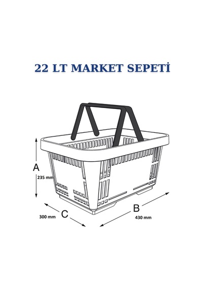 3 adet 22Litre Market ve Alışveriş Sepeti, Saplı Market Sepeti M