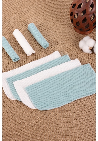 Vavbaby 7 Li Bebek Ağız Mendili Seti %100 Pamuk, Yumuşak Ve Emici Waffle Mint Yeşili