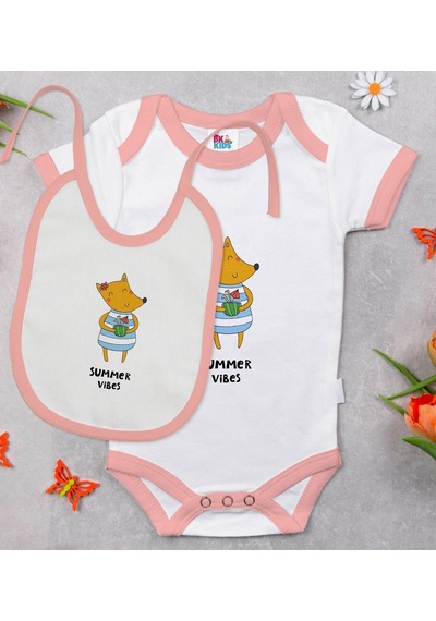Bk Kids Summer Vibes Tasarımlı Pembe Bebek Body Zıbın Ve Mama Önl Çok Renkli