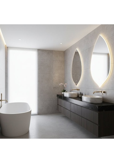 60x103 Cm Damla Form Led Ayna Dokunmatik, Dim Edilebilir, 3000k Günışığı Modern Duvar Aynası Sarı
