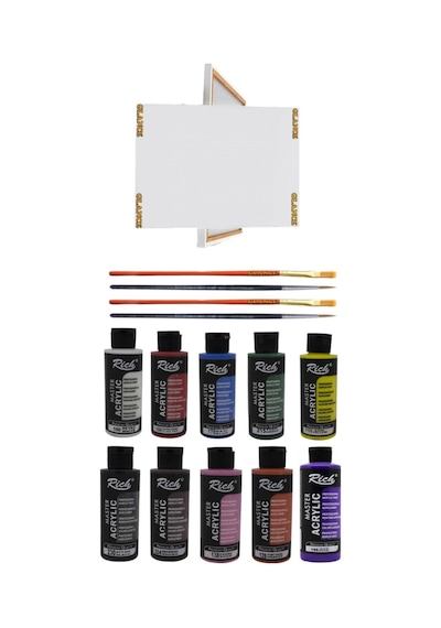 Rich 10x120 Cc Akrilik Boya+35x50 Tuval Set + Fırça Karışık