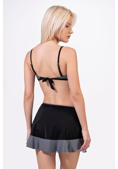 Endeep Kadın Puantiye Desenli Toparlayıcı Siyah Etekli Bikini Takımı