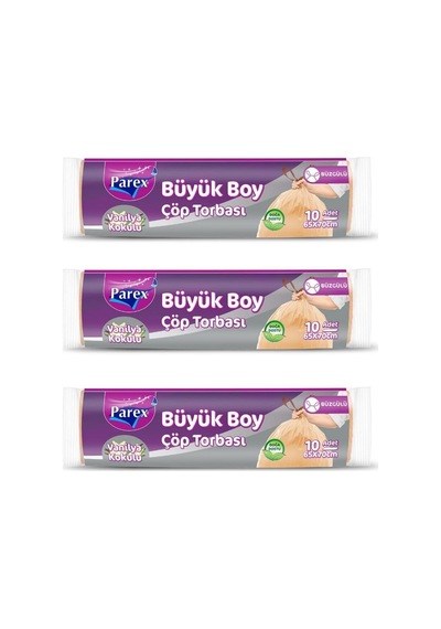 Çöp Torbası Büyük Boy Büzgülü Vanilya Kokulu 10'lu X 3 Adet