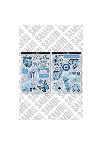 Blue Aesthetic Sticker Etiket Seti 2 - Mavi Sticker - Laptop Notebook Telefon