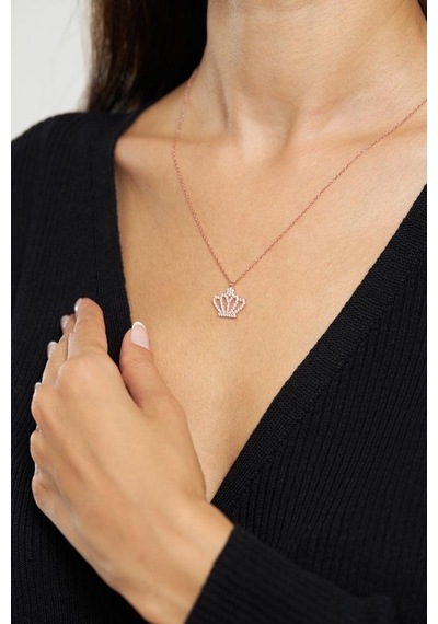 Roza Silver Zirkon Taşlı Rose Taç Model Gümüş Kolye Rn10128