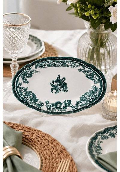 Porser Porselen Velour Green Fulya Kayık Tabak Seti 32cm Tekli Çok Renkli