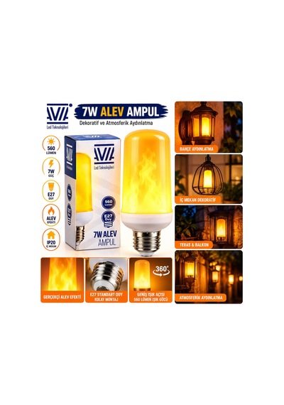 7w E27 Alev Ampul Lamba 560 Lümen Ip20 5705 Diğer