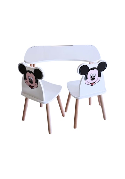 Liva Ahşap Çocuk Aktivite 1 Masa 2 Sandalye Takımı 4-12 Yaş Mickey Mouse Beyaz