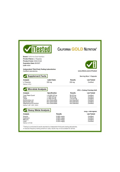 California Gold Nutrition L-theanine Featuring Alphawave, 200 Mg,