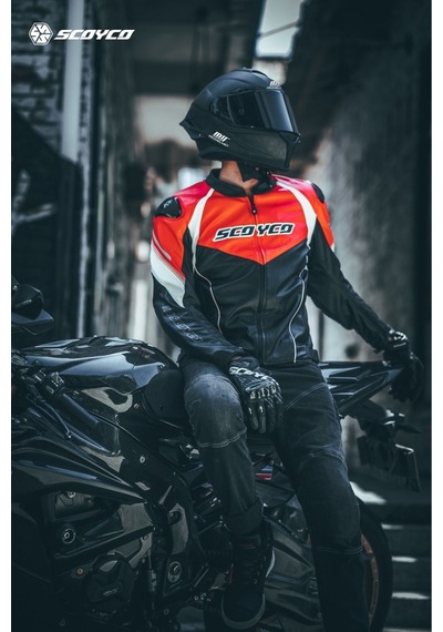 Motoanl Motosiklet Montu 4 Mevsim Deri Ve Maxdura Kumaş Racing Mont Pu Leather Black-red