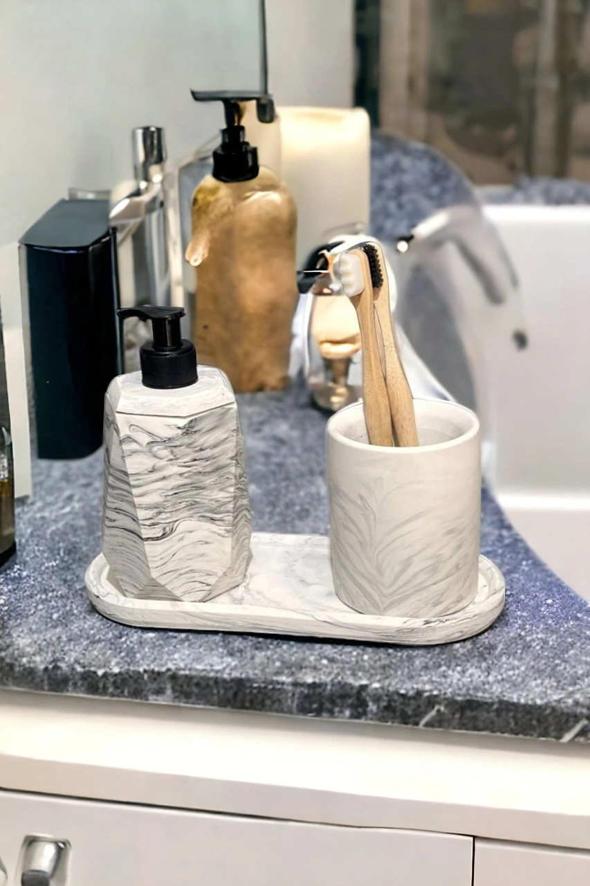 Marble Serisi Banyo Seti Beton Gri