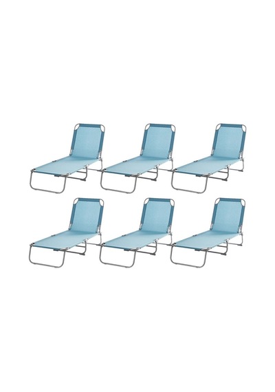 Blooma Şezlong 6'lı Katlanabilir Bahçe Plaj Şezlongu Mavi 6lı Takım, Mavi Şezlong, Bahçe, Balkon, Plaj Şezlongu