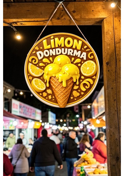 Limon Dondurma Görselli Ahşap İpli Kapı Duvar Süsü Dondurmacı Dekoratif Süsü