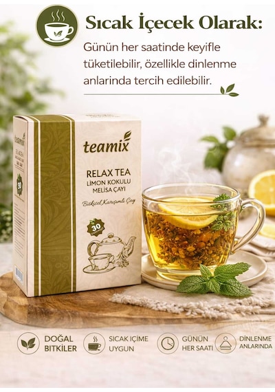 Relax Tea Limon Kokulu Melisa Çayı Bitkisel Karışımlı Çay 60 G 30 Süzen Poşet