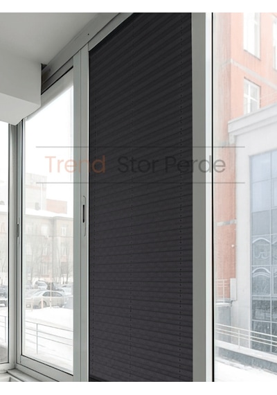Antrasit Plise Katlanır Cam Balkon Perdesi - Ofis Perdesi - Salon Perdesi - 030 Antrasit