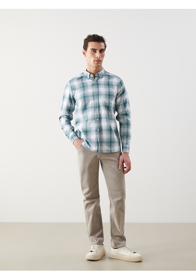 Lcwaıkıkı Classic Yeşil Regular Fit Uzun Kollu Ekose Gabardin Erkek Gömlek
