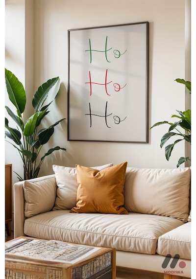 Ho Ho Ho Yılbaşı Tipografi, Siyah Çerçeveli Duvar Tablosu - Hediyelik