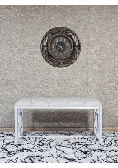 Zafir Beyaz Boyalı İçi Kareli Diktörtgen 100 Cm X 40 Cm Oturak Puf - Bench - Makyaj Oturağı - Oturak Krem