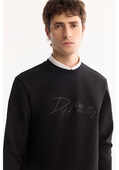 Avva Erkek Siyah Bisiklet Yaka Pamuklu Bi-stretch Baskılı Regular Fit Sweatshirt A52y1264