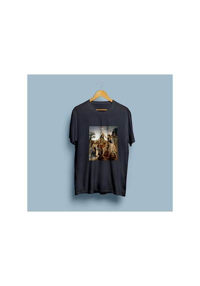 Bahriyeli Collection Oversize İsa'nın Vaftizi Tablosu Leonardo Da Vinci Tasarım Unisex T-shirt Siyah