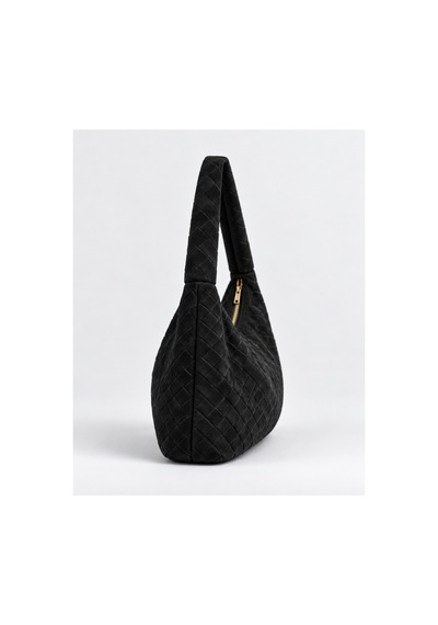 Nura Collection Siyah Kadın Hakiki Süet Örgü Dokulu Shopper Omuz Çantası Siyah - 936381748 Siyah