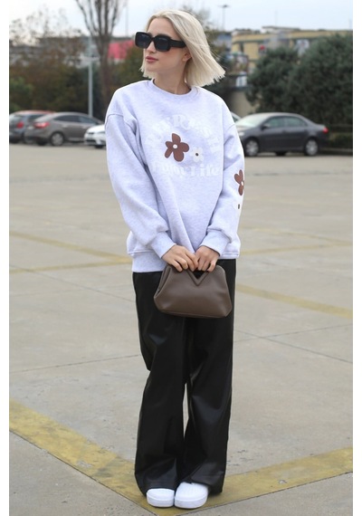 Karmelanj Bisiklet Yaka Baskılı Sweatshirt Mg1572