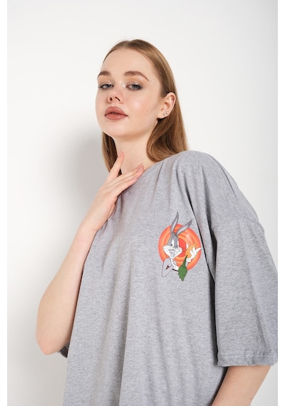 Flood Of Style Bugs Bunny Baskılı Gri Oversize Tshırt