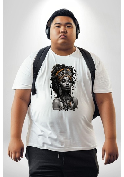 Angemiel Afrikalı Kadın Erkek Ünisex Sanat Beyazi Beyaz Büyük Beden Kadın Erkek Ünisex Basic Ön Baskılı Tişört Beyaz