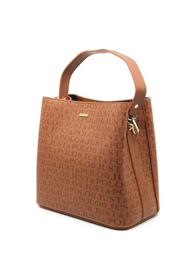 Just Polo Kadın Monogram Baskılı El Ve Omuz Çantası Ebat 25 X 25 Taba