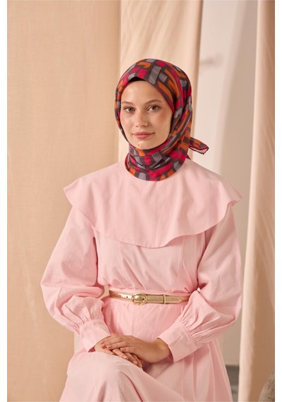 Silk Home Soft Eşarp 73096-04 Koyu Vizon, Fuşya, Gri, Turuncu