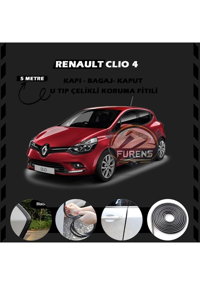Renault Clio 4 Oto Araç Kapı Koruma Fitili 5 Metre Parlak Siyah Renk