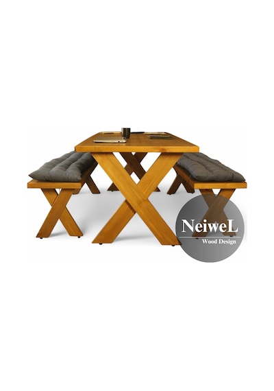 Neiwel Odes Doğal Ahşap Banklı Toplantı Masasıı x 120 x 300 Açık Ceviz